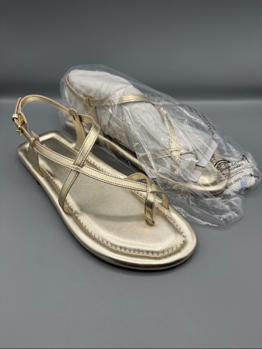 Marc Fisher Metallic Gold T-Strap Flat Sandals